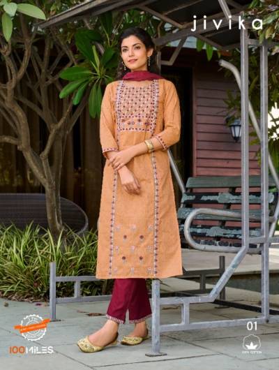 Jivika By 100 Miles Fancy Cotton Top Bottom With Dupatta Collection